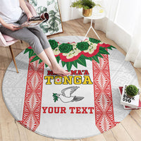 Mate Ma'a Tonga Rugby Custom Round Carpet Tongan Kahoa Lei Ngatu Pattern White LT14 - Polynesian Pride