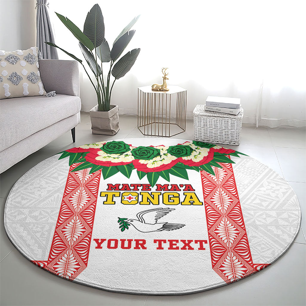 Mate Ma'a Tonga Rugby Custom Round Carpet Tongan Kahoa Lei Ngatu Pattern White LT14 - Polynesian Pride