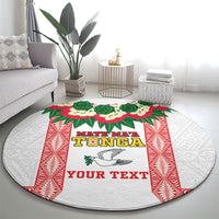 Mate Ma'a Tonga Rugby Custom Round Carpet Tongan Kahoa Lei Ngatu Pattern White LT14 - Polynesian Pride