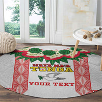 Mate Ma'a Tonga Rugby Custom Round Carpet Tongan Kahoa Lei Ngatu Pattern White LT14 - Polynesian Pride
