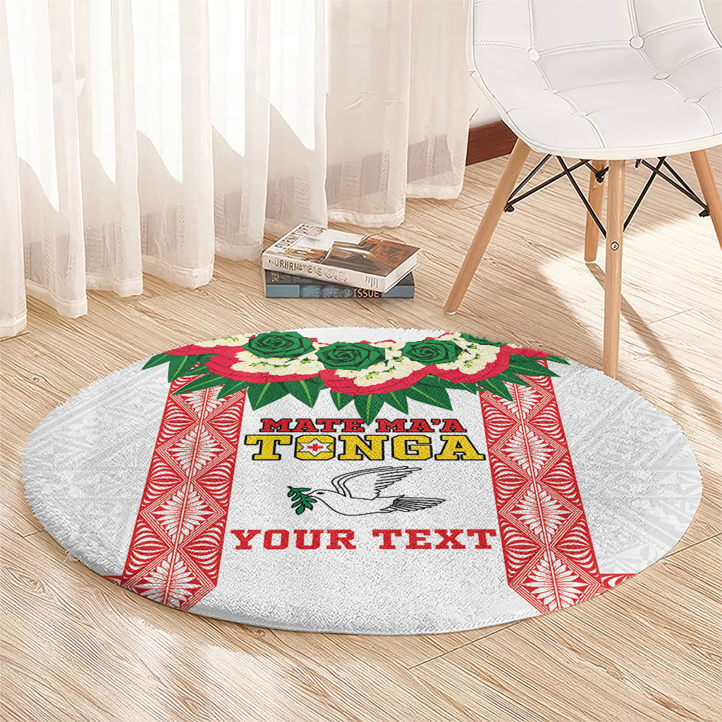 Mate Ma'a Tonga Rugby Custom Round Carpet Tongan Kahoa Lei Ngatu Pattern White LT14 - Polynesian Pride