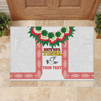 Mate Ma'a Tonga Rugby Custom Rubber Doormat Tongan Kahoa Lei Ngatu Pattern White LT14 White - Polynesian Pride