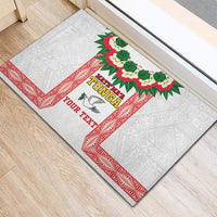 Mate Ma'a Tonga Rugby Custom Rubber Doormat Tongan Kahoa Lei Ngatu Pattern White LT14 - Polynesian Pride
