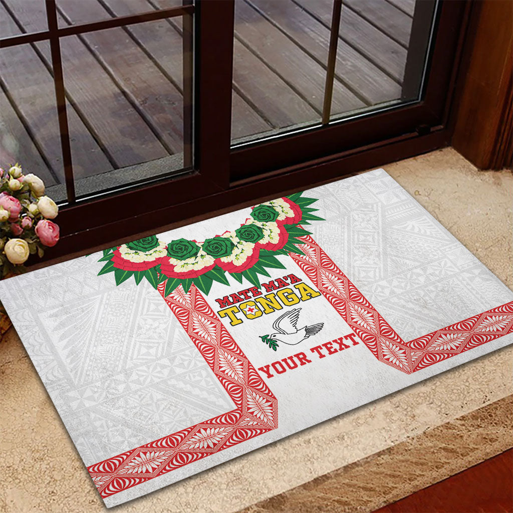 Mate Ma'a Tonga Rugby Custom Rubber Doormat Tongan Kahoa Lei Ngatu Pattern White LT14 - Polynesian Pride