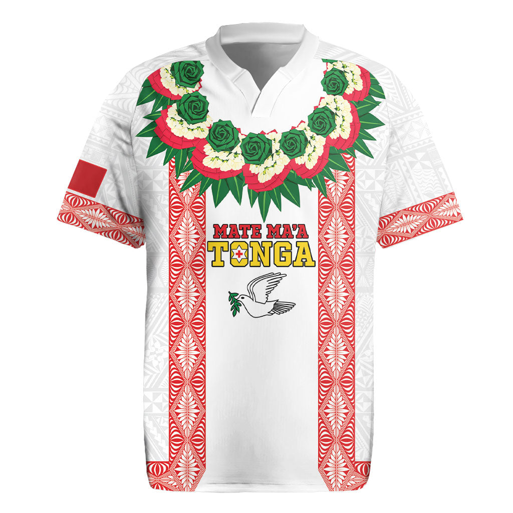 Mate Ma'a Tonga Rugby Custom Rugby Jersey Tongan Kahoa Lei Ngatu Pattern White LT14 White - Polynesian Pride