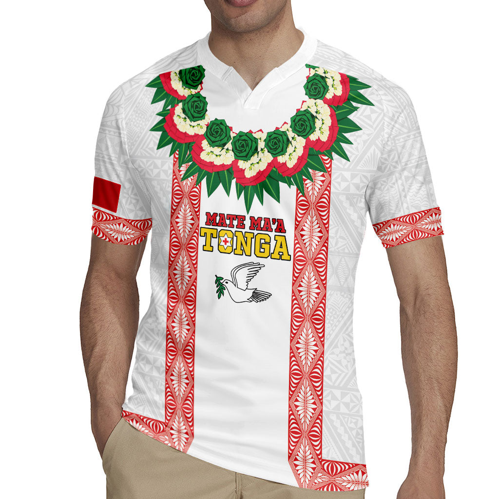 Mate Ma'a Tonga Rugby Custom Rugby Jersey Tongan Kahoa Lei Ngatu Pattern White LT14 - Polynesian Pride