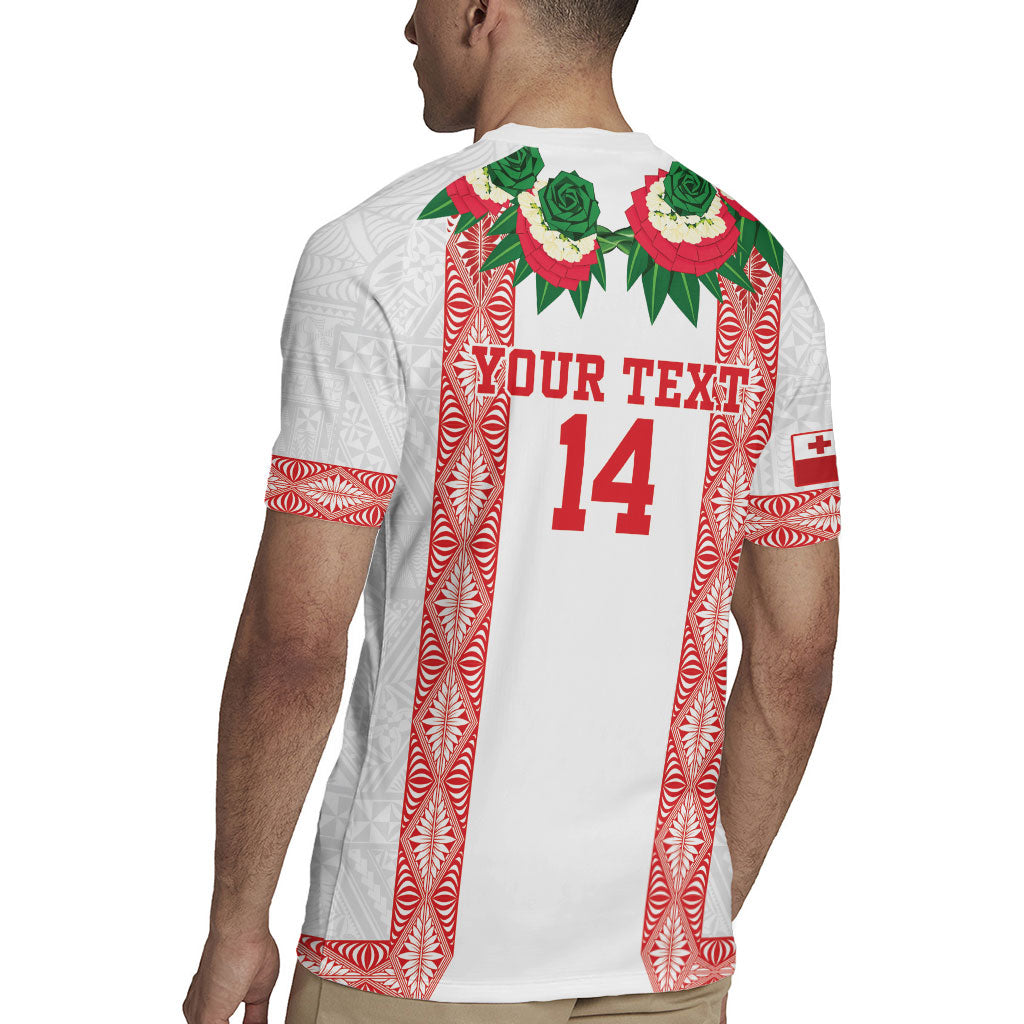 Mate Ma'a Tonga Rugby Custom Rugby Jersey Tongan Kahoa Lei Ngatu Pattern White LT14 - Polynesian Pride