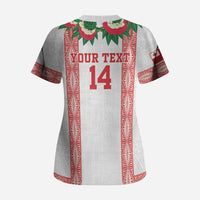 Mate Ma'a Tonga Rugby Custom Scrub Top Tongan Kahoa Lei Ngatu Pattern White LT14 - Polynesian Pride