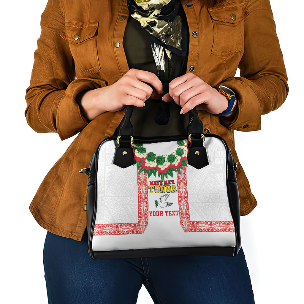 Mate Ma'a Tonga Rugby Custom Shoulder Handbag Tongan Kahoa Lei Ngatu Pattern White LT14 - Polynesian Pride