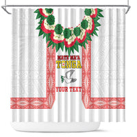 Mate Ma'a Tonga Rugby Custom Shower Curtain Tongan Kahoa Lei Ngatu Pattern White LT14 White - Polynesian Pride