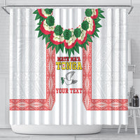 Mate Ma'a Tonga Rugby Custom Shower Curtain Tongan Kahoa Lei Ngatu Pattern White LT14 - Polynesian Pride