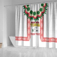 Mate Ma'a Tonga Rugby Custom Shower Curtain Tongan Kahoa Lei Ngatu Pattern White LT14 - Polynesian Pride