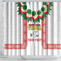 Mate Ma'a Tonga Rugby Custom Shower Curtain Tongan Kahoa Lei Ngatu Pattern White LT14 - Polynesian Pride