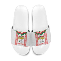 Mate Ma'a Tonga Rugby Custom Slide Sandals Tongan Kahoa Lei Ngatu Pattern White LT14 White - Polynesian Pride
