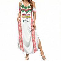 Mate Ma'a Tonga Rugby Custom Summer Maxi Dress Tongan Kahoa Lei Ngatu Pattern White LT14 Women White - Polynesian Pride