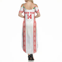 Mate Ma'a Tonga Rugby Custom Summer Maxi Dress Tongan Kahoa Lei Ngatu Pattern White LT14 - Polynesian Pride