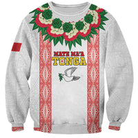 Mate Ma'a Tonga Rugby Custom Sweatshirt Tongan Kahoa Lei Ngatu Pattern White LT14 Unisex White - Polynesian Pride
