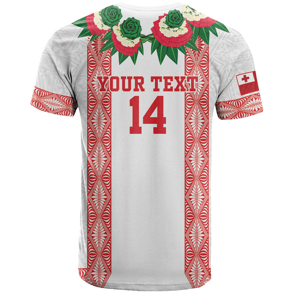 Mate Ma'a Tonga Rugby Custom T Shirt Tongan Kahoa Lei Ngatu Pattern White LT14 - Polynesian Pride