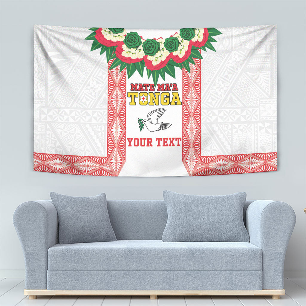 Mate Ma'a Tonga Rugby Custom Tapestry Tongan Kahoa Lei Ngatu Pattern White LT14 - Polynesian Pride