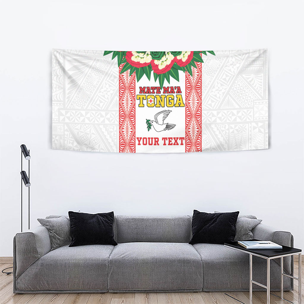 Mate Ma'a Tonga Rugby Custom Tapestry Tongan Kahoa Lei Ngatu Pattern White LT14 - Polynesian Pride