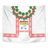 Mate Ma'a Tonga Rugby Custom Tapestry Tongan Kahoa Lei Ngatu Pattern White LT14 - Polynesian Pride