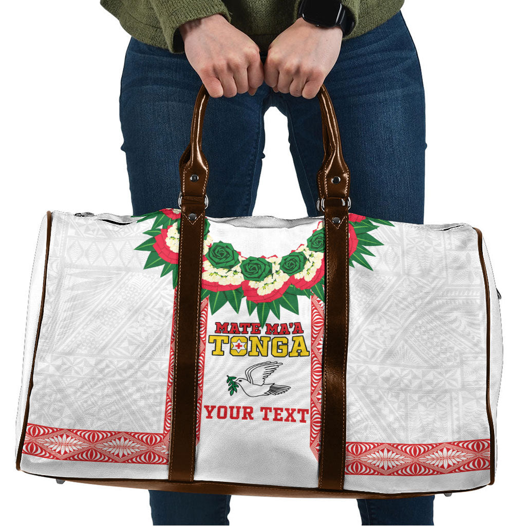 Mate Ma'a Tonga Rugby Custom Travel Bag Tongan Kahoa Lei Ngatu Pattern White LT14 White - Polynesian Pride