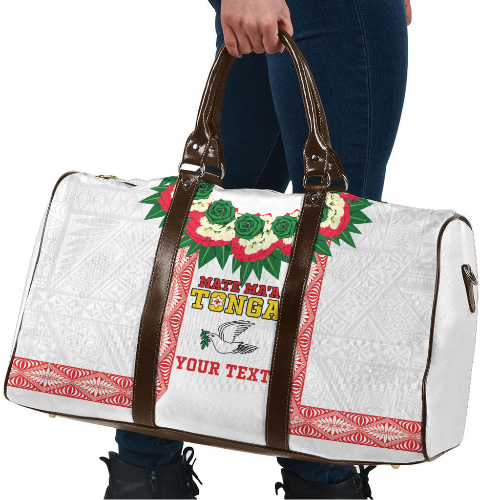Mate Ma'a Tonga Rugby Custom Travel Bag Tongan Kahoa Lei Ngatu Pattern White LT14 - Polynesian Pride