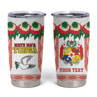 Mate Ma'a Tonga Rugby Custom Tumbler Cup Tongan Kahoa Lei Ngatu Pattern White LT14 White - Polynesian Pride