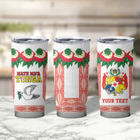 Mate Ma'a Tonga Rugby Custom Tumbler Cup Tongan Kahoa Lei Ngatu Pattern White LT14 - Polynesian Pride