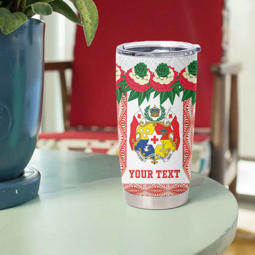 Mate Ma'a Tonga Rugby Custom Tumbler Cup Tongan Kahoa Lei Ngatu Pattern White LT14 - Polynesian Pride