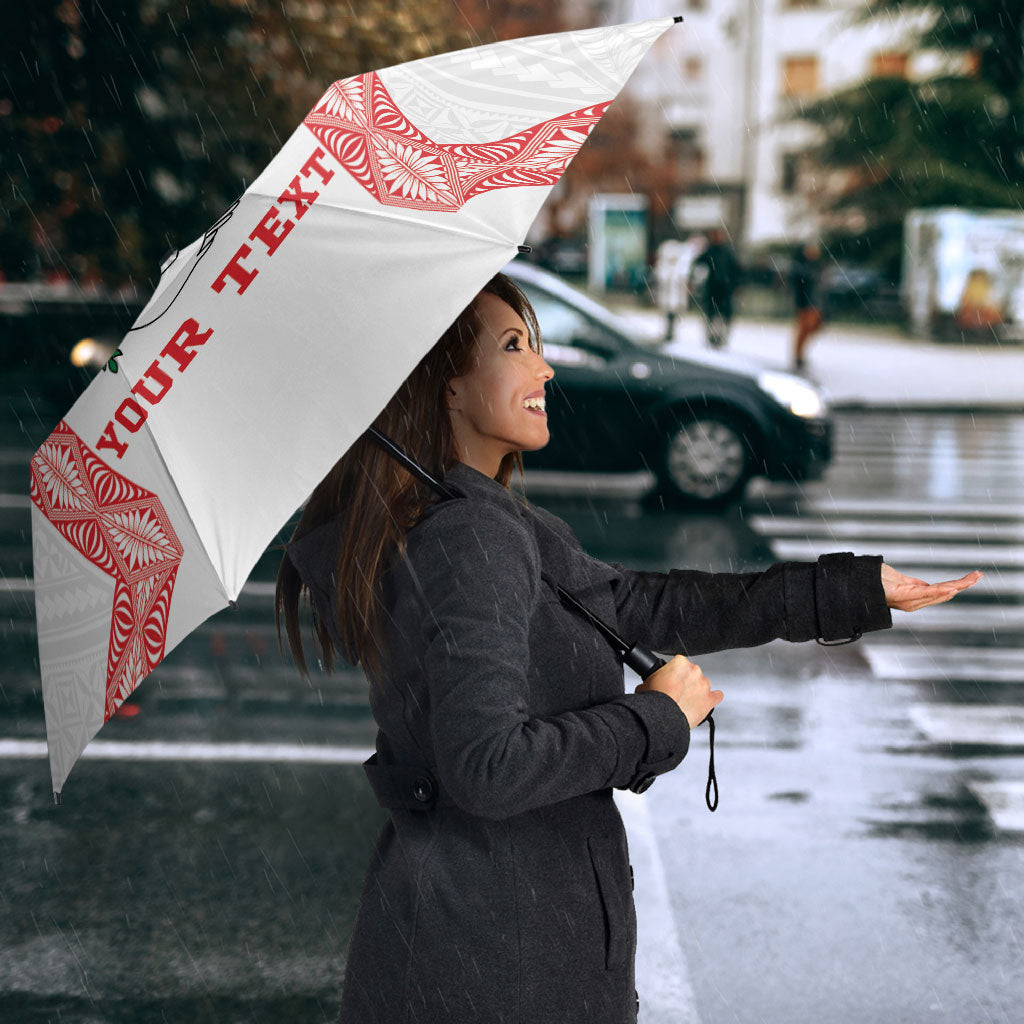 Mate Ma'a Tonga Rugby Custom Umbrella Tongan Kahoa Lei Ngatu Pattern White LT14 - Polynesian Pride