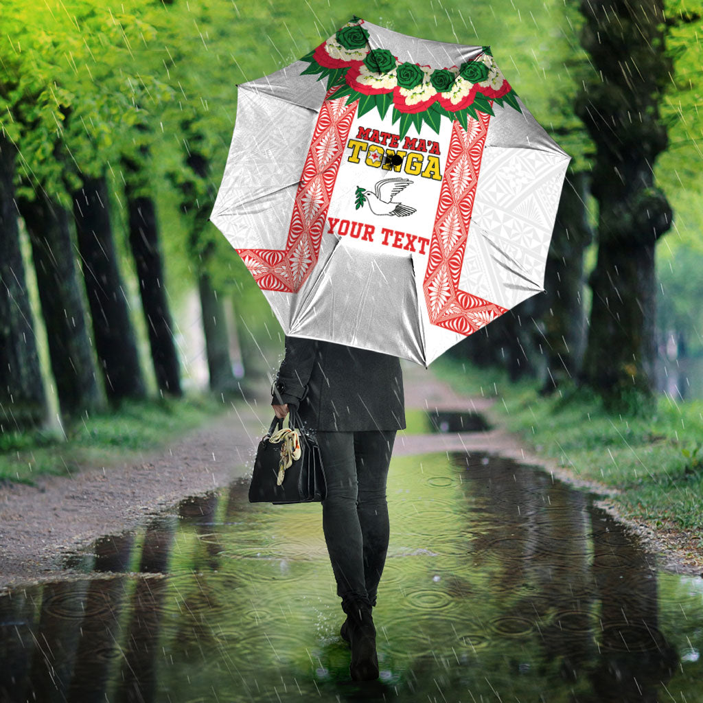 Mate Ma'a Tonga Rugby Custom Umbrella Tongan Kahoa Lei Ngatu Pattern White LT14 - Polynesian Pride