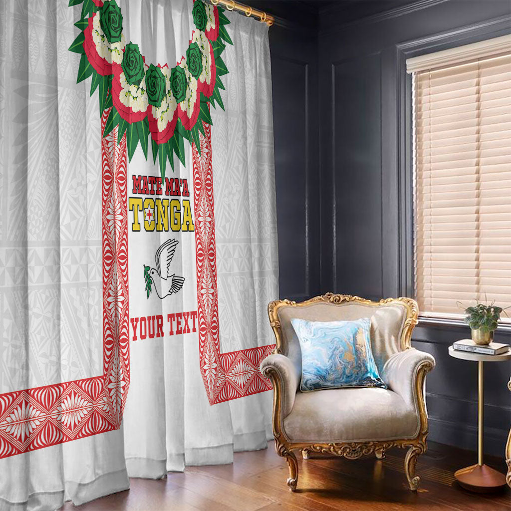 Mate Ma'a Tonga Rugby Custom Window Curtain Tongan Kahoa Lei Ngatu Pattern White LT14 - Polynesian Pride