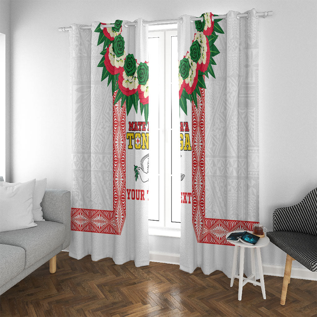 Mate Ma'a Tonga Rugby Custom Window Curtain Tongan Kahoa Lei Ngatu Pattern White LT14 With Grommets White - Polynesian Pride