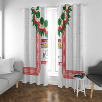 Mate Ma'a Tonga Rugby Custom Window Curtain Tongan Kahoa Lei Ngatu Pattern White LT14 With Grommets White - Polynesian Pride