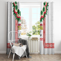 Mate Ma'a Tonga Rugby Custom Window Curtain Tongan Kahoa Lei Ngatu Pattern White LT14 - Polynesian Pride