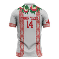 Mate Ma'a Tonga Rugby Custom Zipper Polo Shirt Tongan Kahoa Lei Ngatu Pattern White LT14 - Polynesian Pride