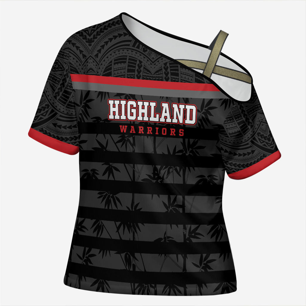 Fiji Naitasiri Rugby Custom Cross Shoulder Shirt Go Highland Warriors LT14 Female Black - Polynesian Pride