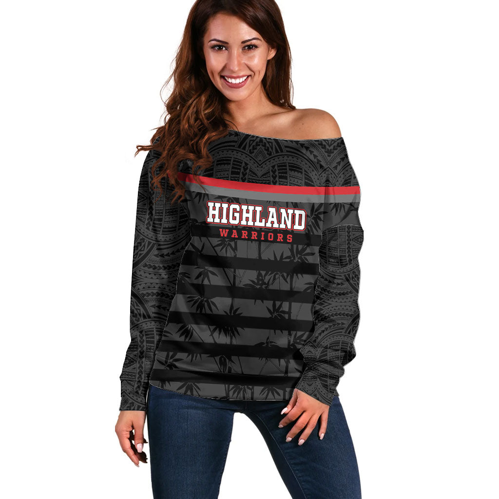 Fiji Naitasiri Rugby Custom Off Shoulder Sweater Go Highland Warriors LT14 Women Black - Polynesian Pride