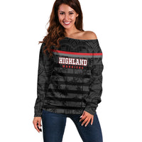 Fiji Naitasiri Rugby Custom Off Shoulder Sweater Go Highland Warriors LT14 Women Black - Polynesian Pride