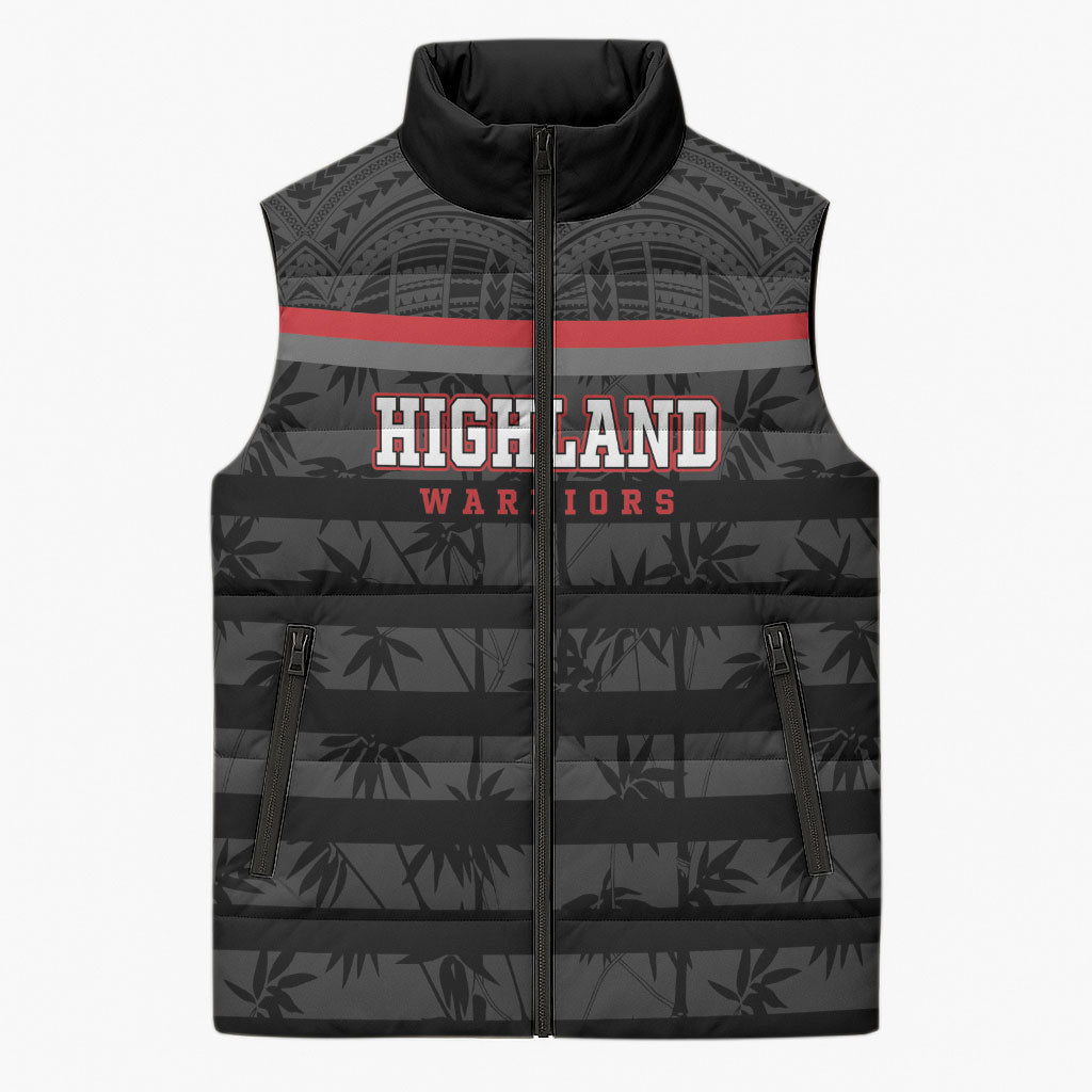 Fiji Naitasiri Rugby Custom Sleeveless Puffer Jacket Go Highland Warriors LT14 Unisex Black - Polynesian Pride