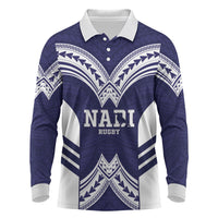 Fiji Nadi Rugby Custom Long Sleeve Polo Shirt Kikau O Nadi Ko LT14 Blue - Polynesian Pride