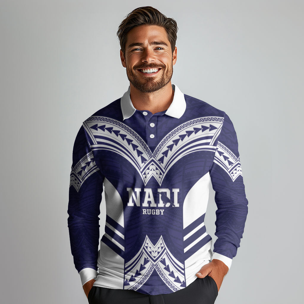 Fiji Nadi Rugby Custom Long Sleeve Polo Shirt Kikau O Nadi Ko LT14 - Polynesian Pride