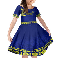 Personalised Fiji Natabua High School Family Matching Tank Maxi Dress and Hawaiian Shirt Fijian Tapa Pattern LT14 Daughter's Dress Blue - Polynesian Pride