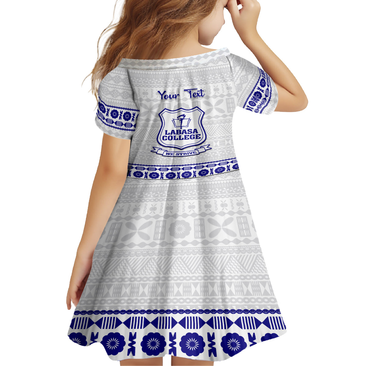 Personalised Fiji Labasa College Family Matching Off Shoulder Short Dress and Hawaiian Shirt Fijian Tapa Pattern LT14 - Polynesian Pride