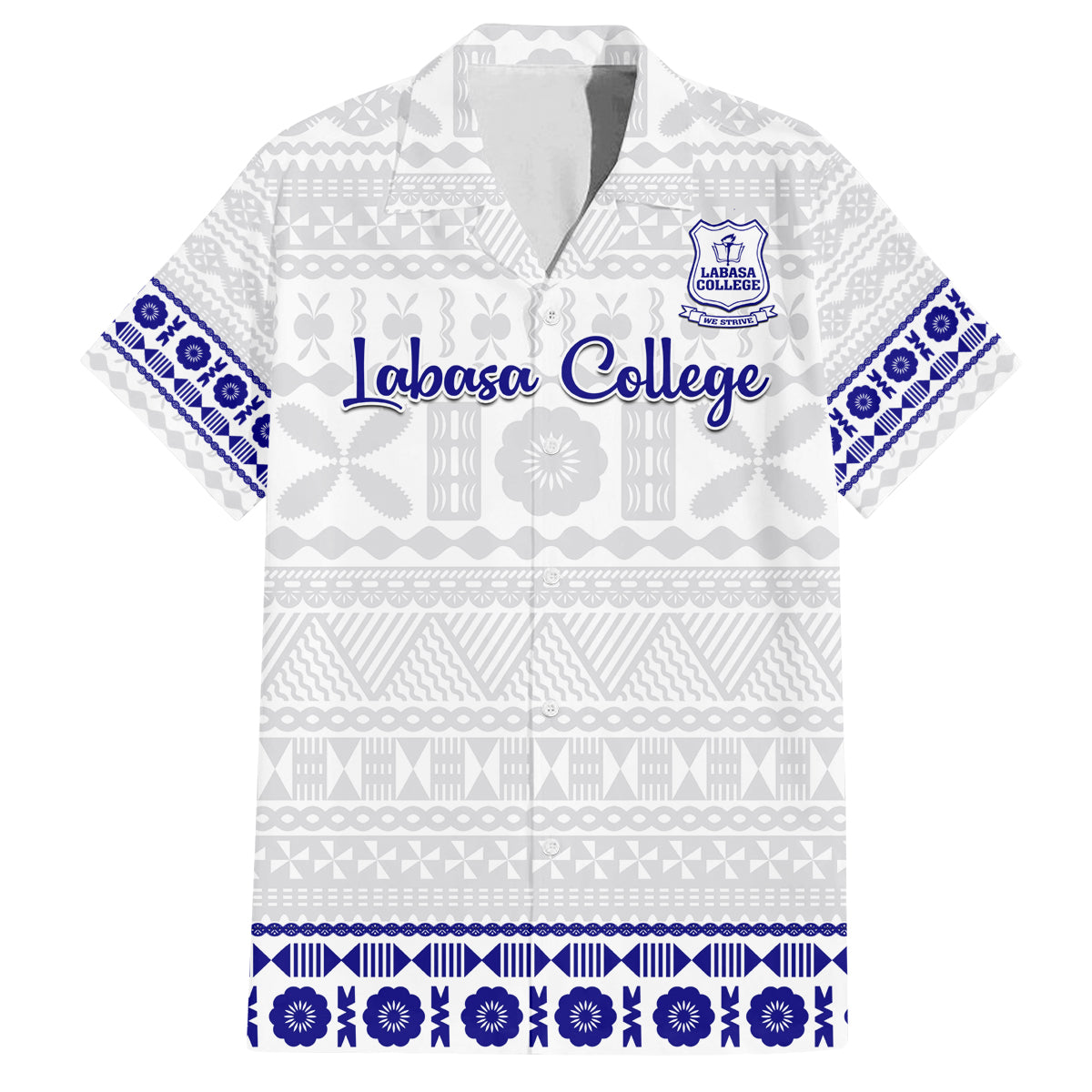 Personalised Fiji Labasa College Family Matching Summer Maxi Dress and Hawaiian Shirt Fijian Tapa Pattern LT14 Dad's Shirt - Short Sleeve White - Polynesian Pride