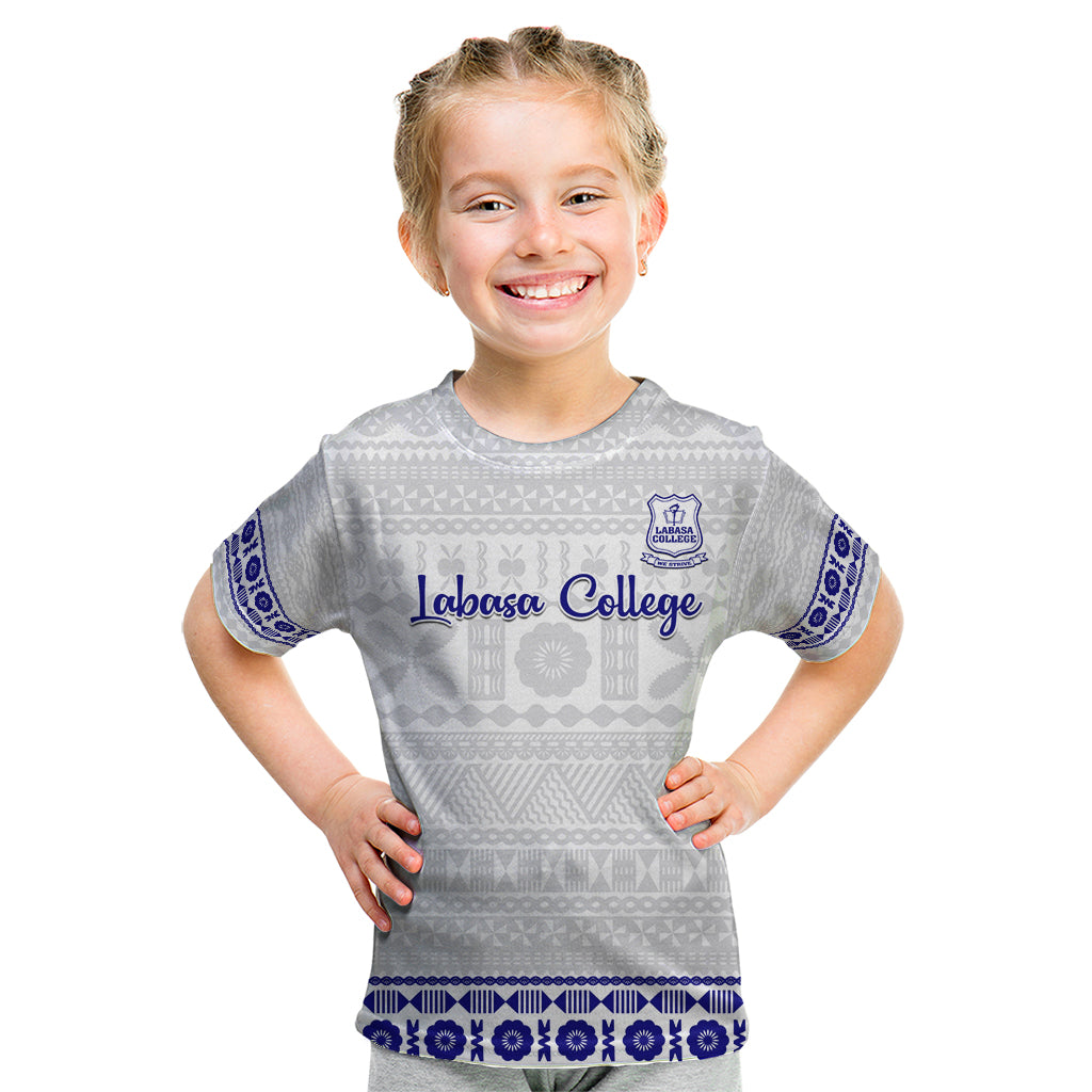 Personalised Fiji Labasa College Kid T Shirt Fijian Tapa Pattern LT14 White - Polynesian Pride