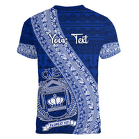Personalised Fiji Queen Victoria School Women V Neck T Shirt Fijian Tapa Pattern LT14 - Polynesian Pride