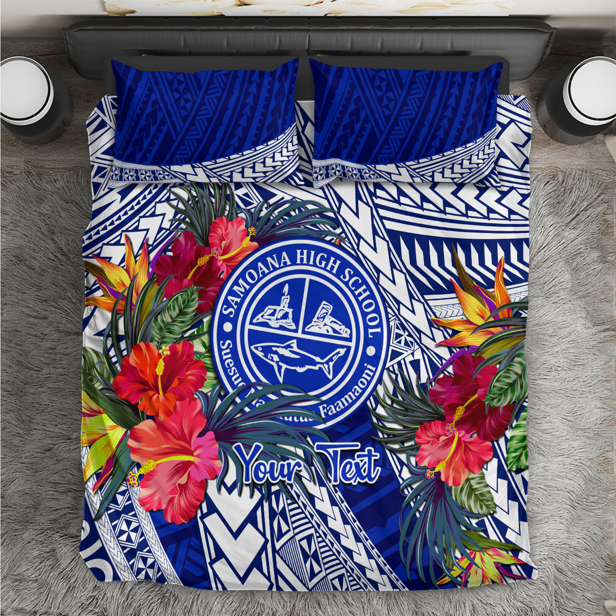 Personalised Samoana High School Bedding Set American Samoa Schools Polynesian Tropical Flowers LT14 Blue - Polynesian Pride