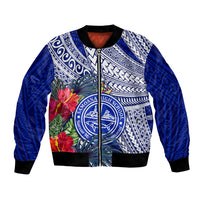 Personalised Samoana High School Bomber Jacket American Samoa Schools Polynesian Tropical Flowers LT14 Unisex Blue - Polynesian Pride